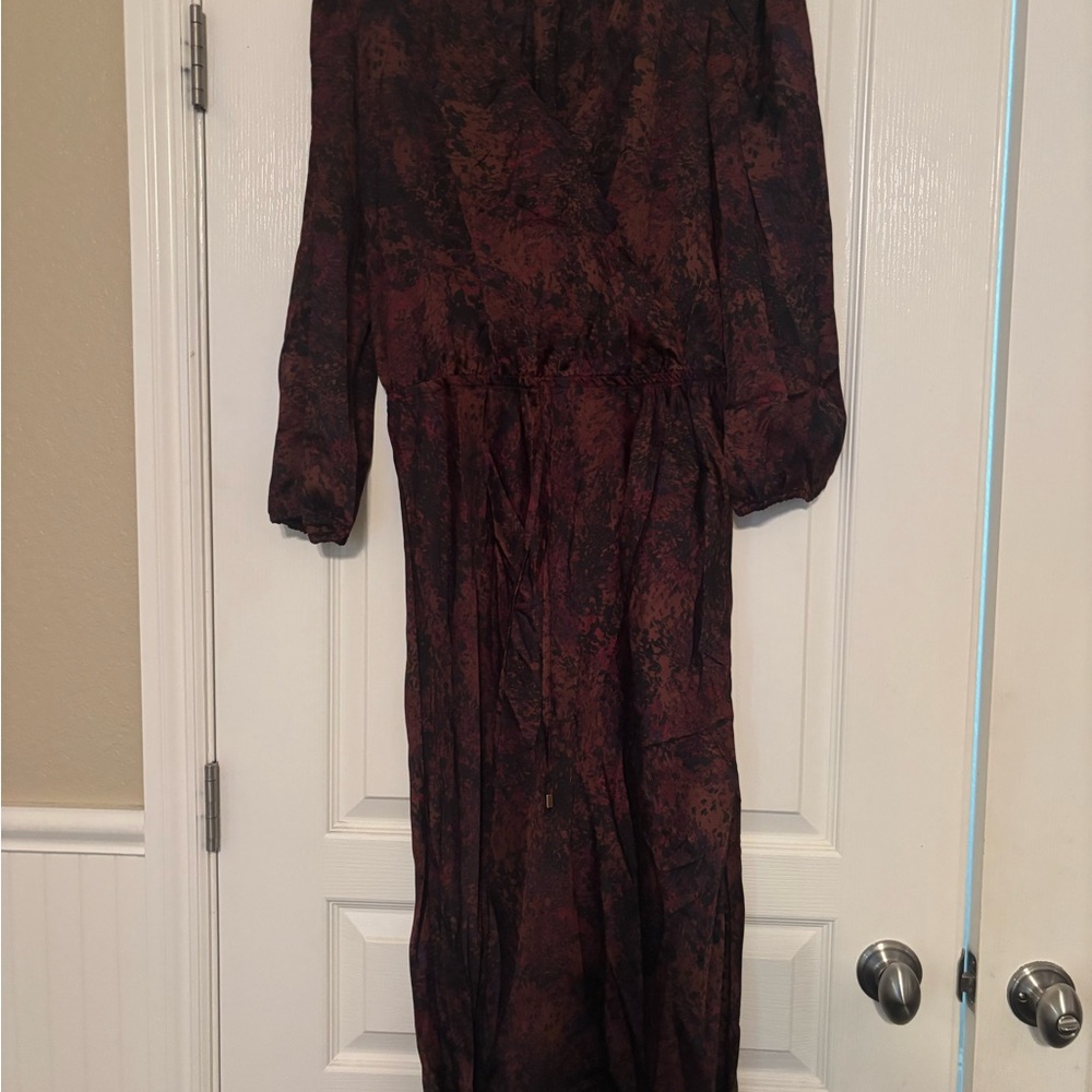 Veronica M Maroon and Black Long Sleeve Dress